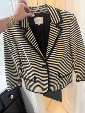 LOFT Black and Cream Striped Tailored Blazer